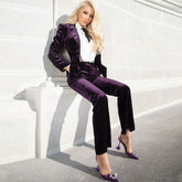 Blazer de terciopelo de manga larga con cuello de solapa y conjunto a juego - Morado